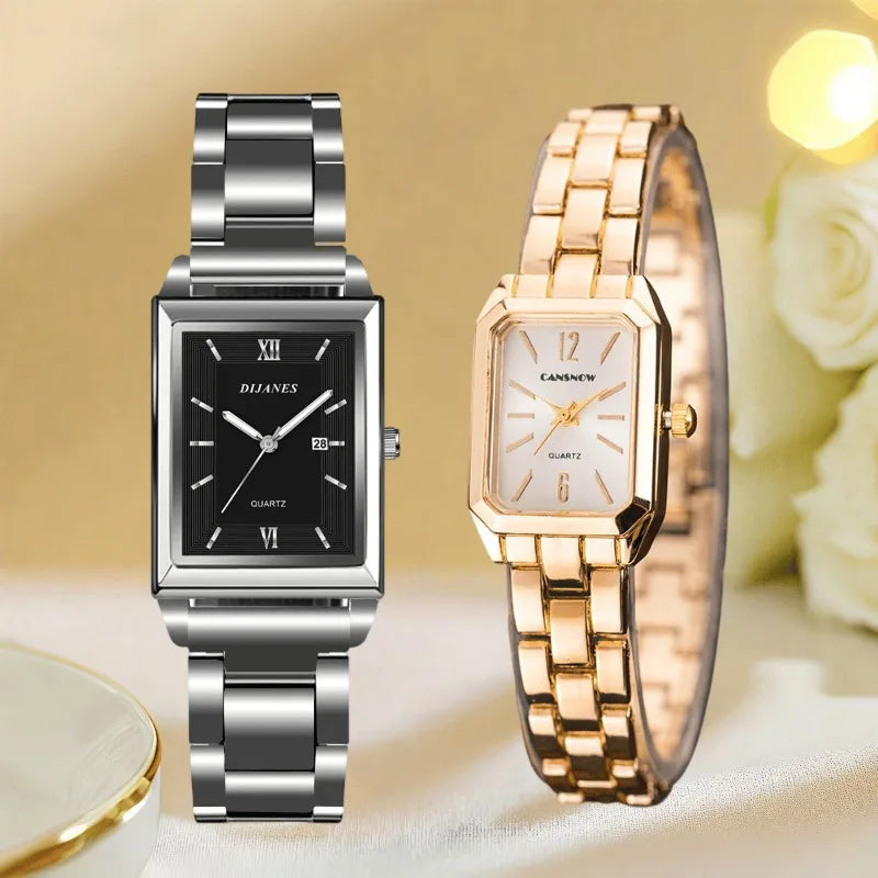 Luxury Square Gold Quartz Couple Watches