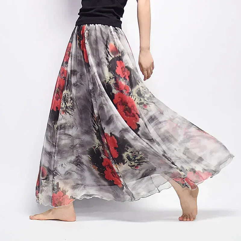Women Boho Chiffon Long Skirt