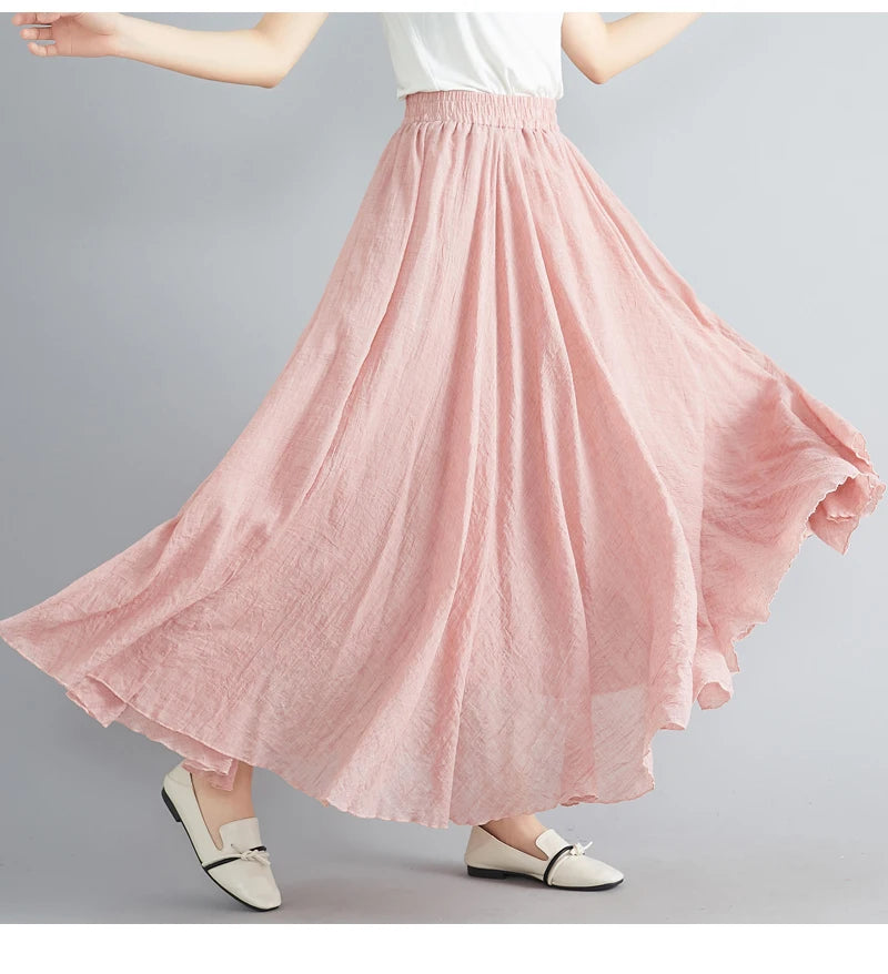 Women Cotton Linen Maxi Skirt