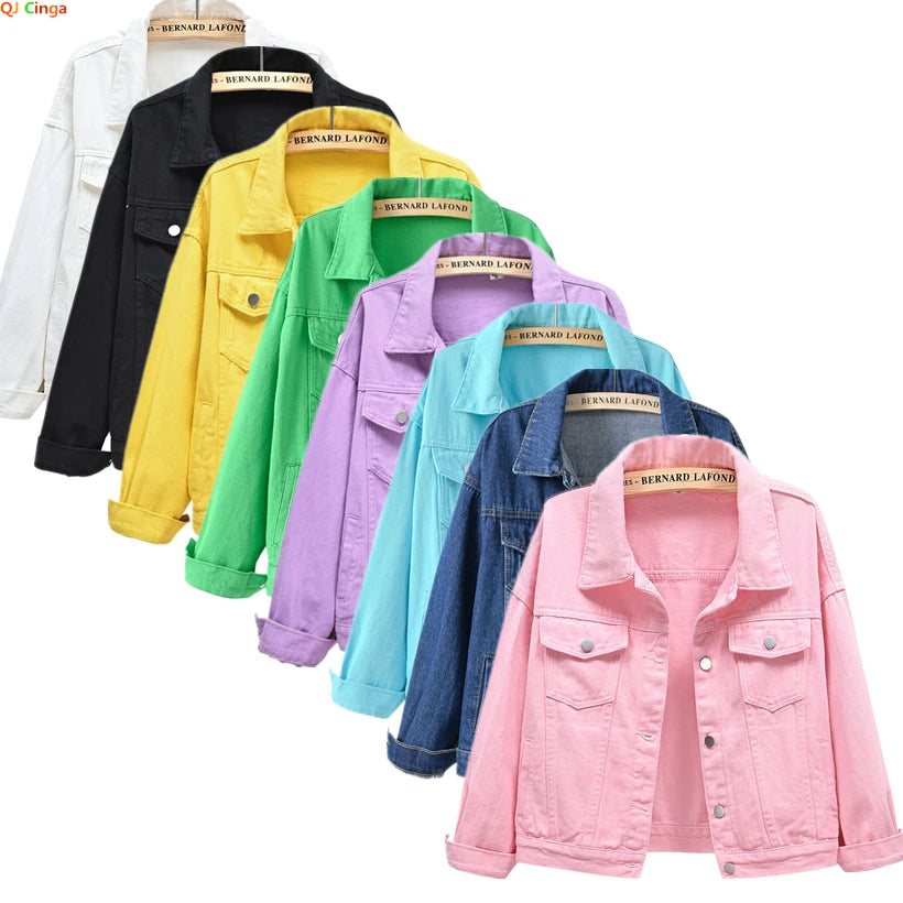 Women’s Pure Color Lapel Denim Jacket