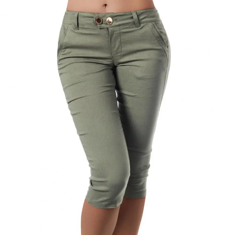 بنطال كابري نسائي ضيق بخصر متوسط