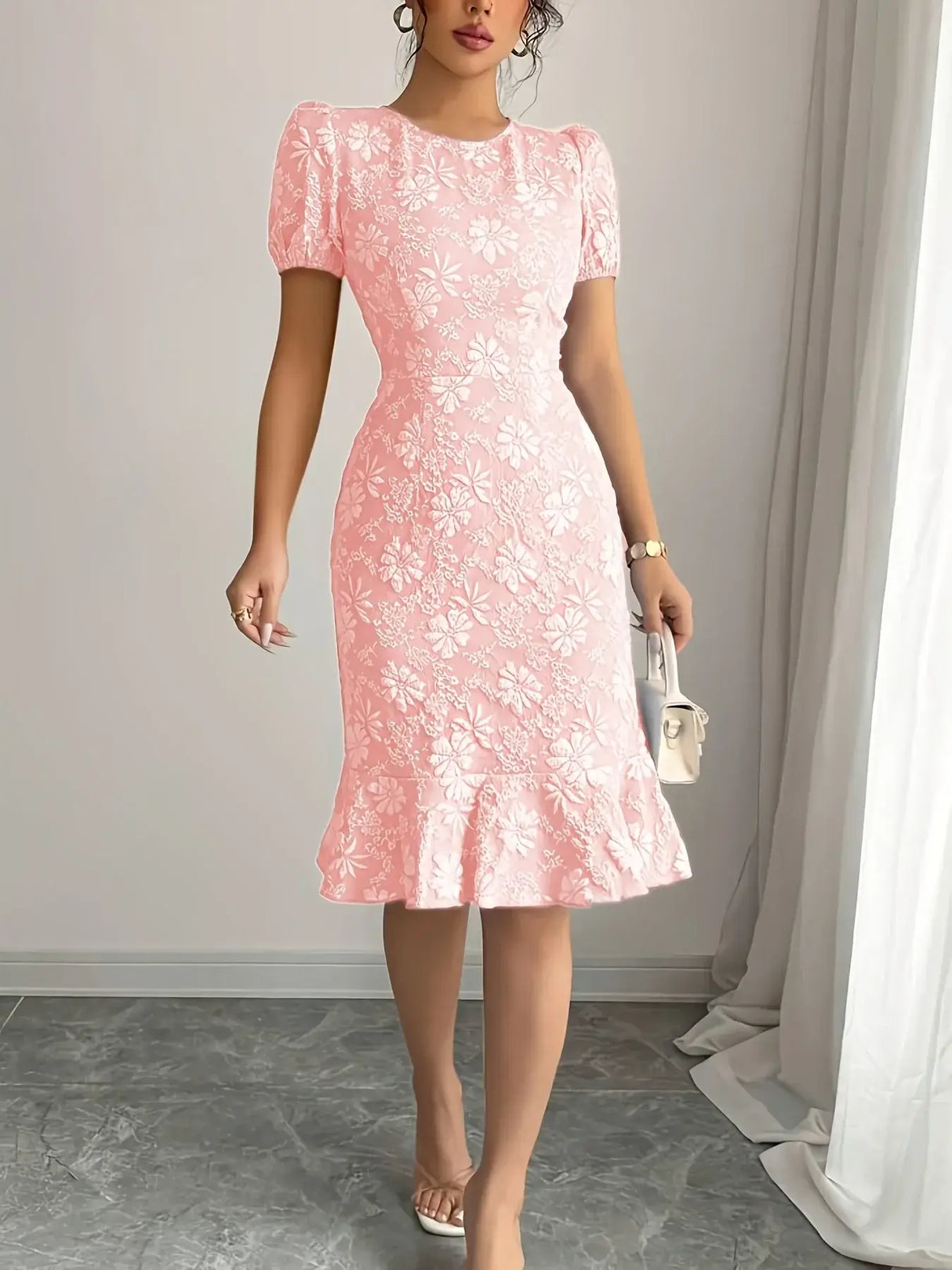 Women’s Floral Puff Sleeve Dress – Elegant Style