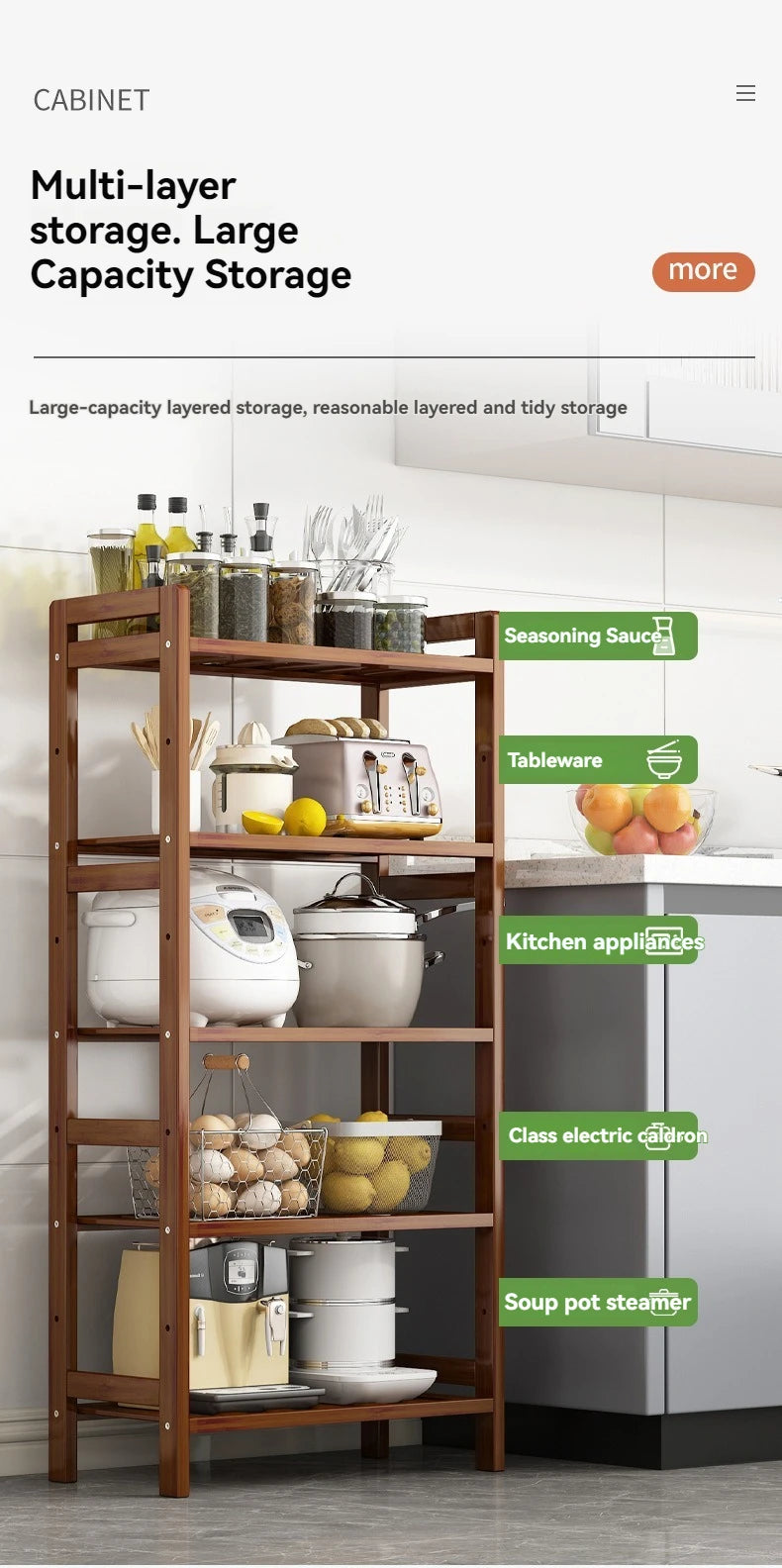 Multi-Layer Floor Standing Kitchen Shelf