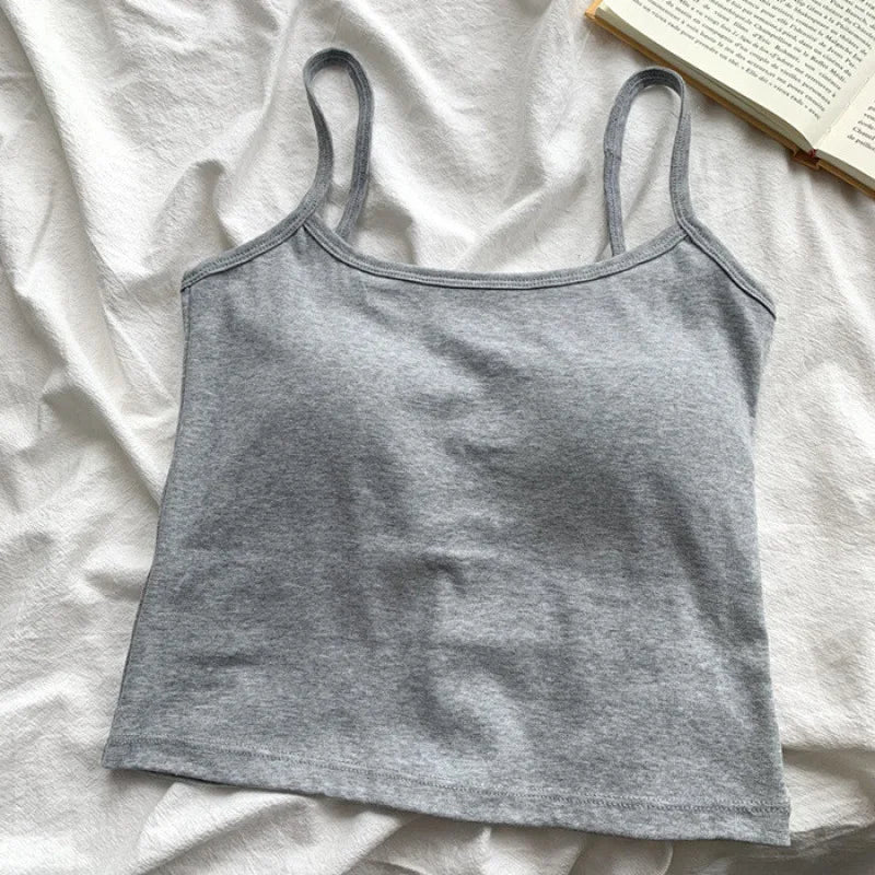 CottoForm™ Padded Cotton Camisole in gray, summer sleeveless design for women, slim fit fabric.