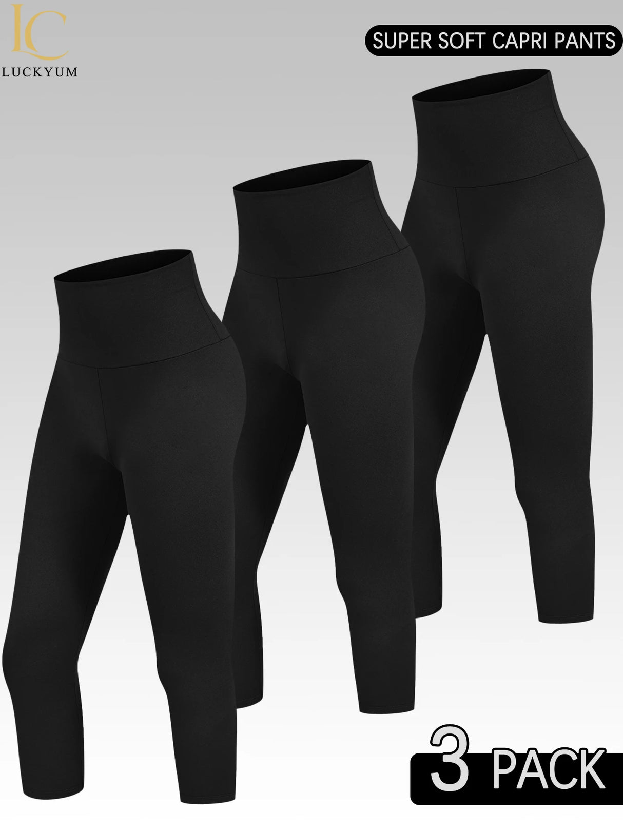 مجموعة من 3 بنطلونات يوجا كابري عالية الخصر للنساء