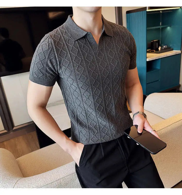 Men Polo Collar Slim Fit Knit Sweater