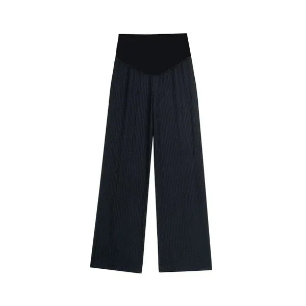 Ice Silk pleated maternity pants in black, perfect for summer, featuring a loose fit and a comfortable wide waistband.