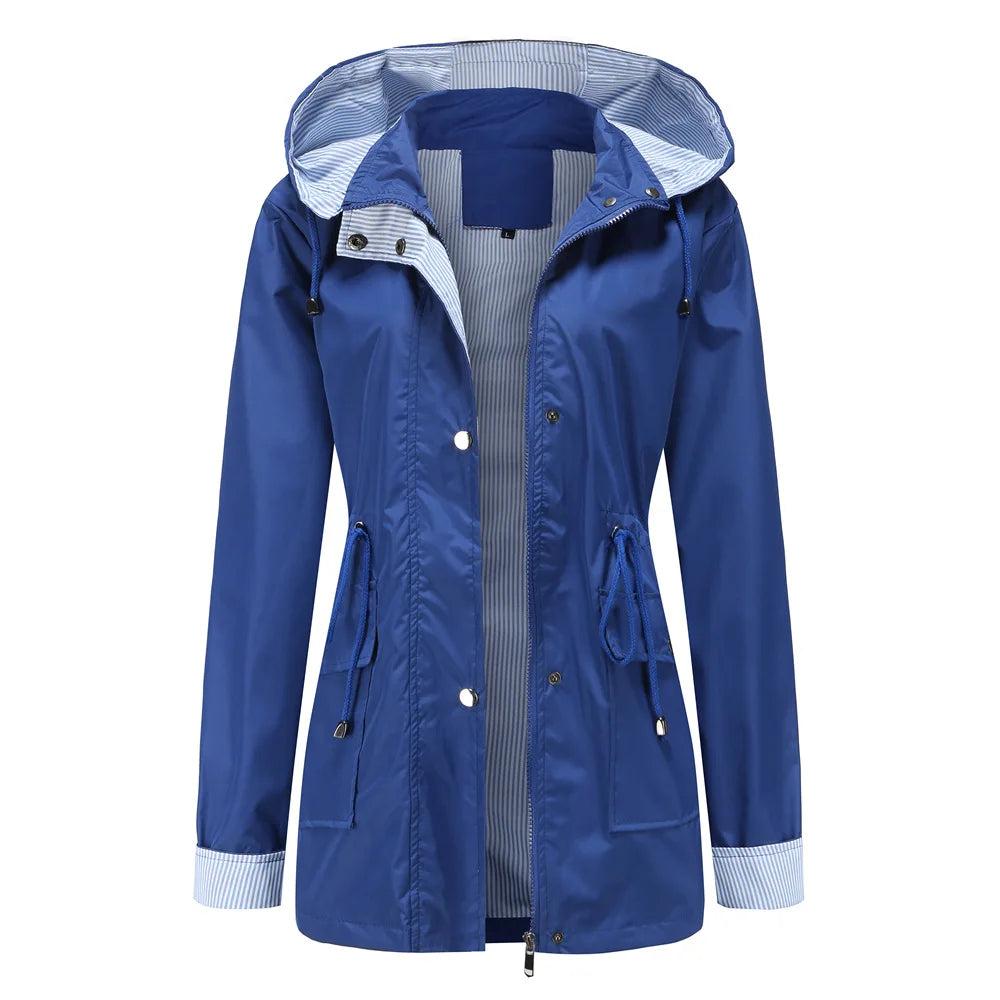Purple Hooded Waterproof Women's Jacket – Spring Office Outerwear