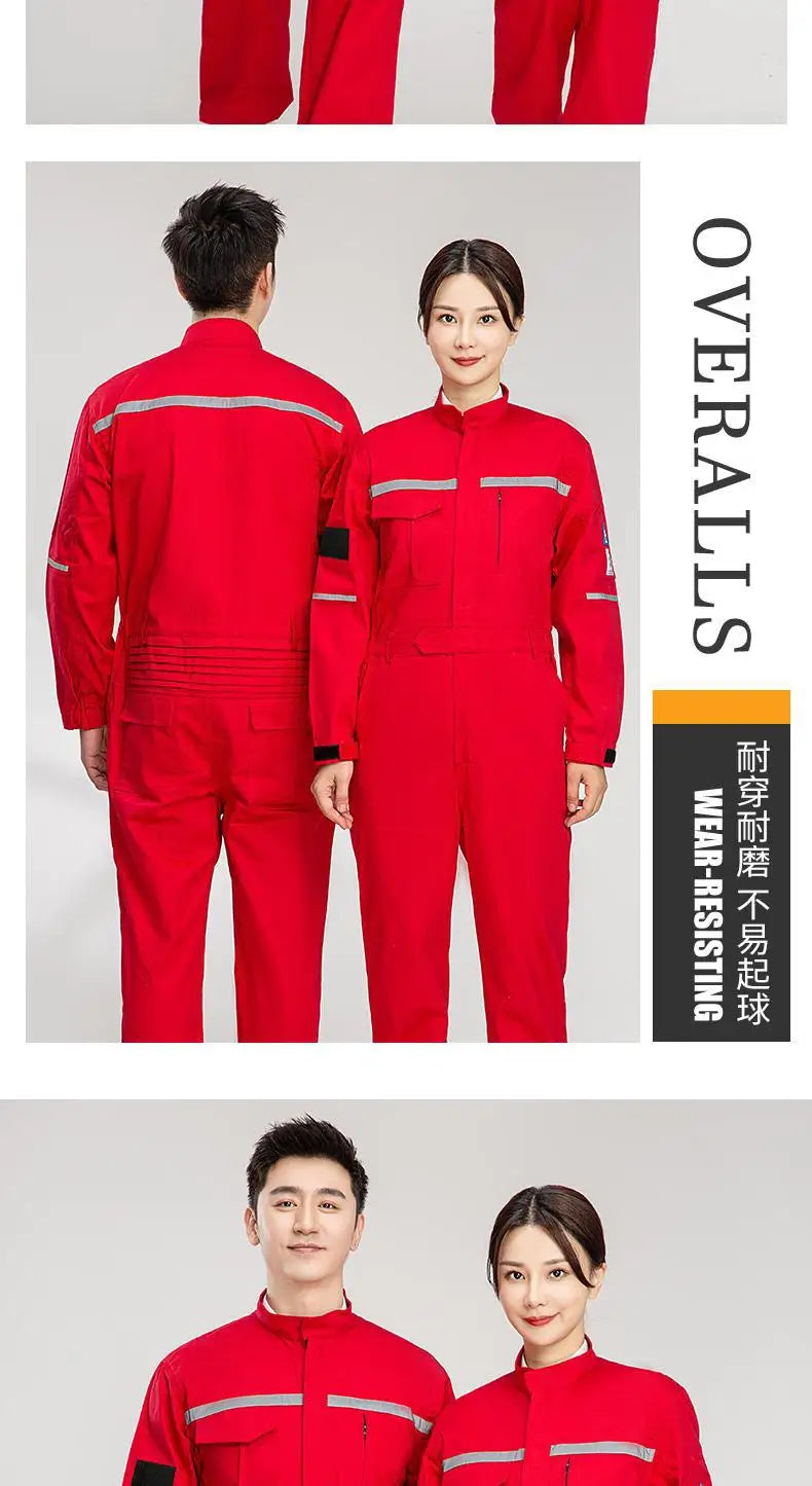 Anti-static flame-resistant welding suits in red, designed for safety and durability in work environments.