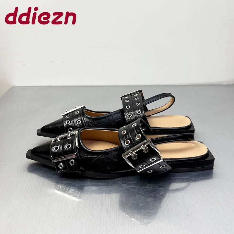 أحذية نسائية مسطحة - أحذية مصممة بمقدمة مدببة وكعب مفتوح من الخلف