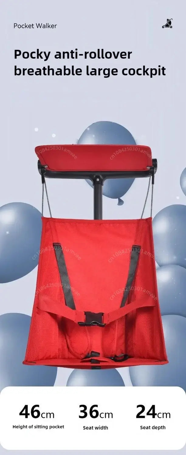 Lightweight Pocky Pocket Walker stroller with large breathable cockpit and anti-rollover design in vibrant red.