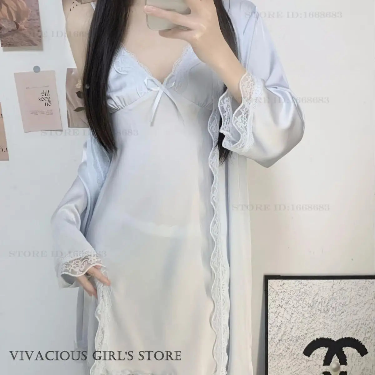 طقم رداء نوم ساتان نسائي