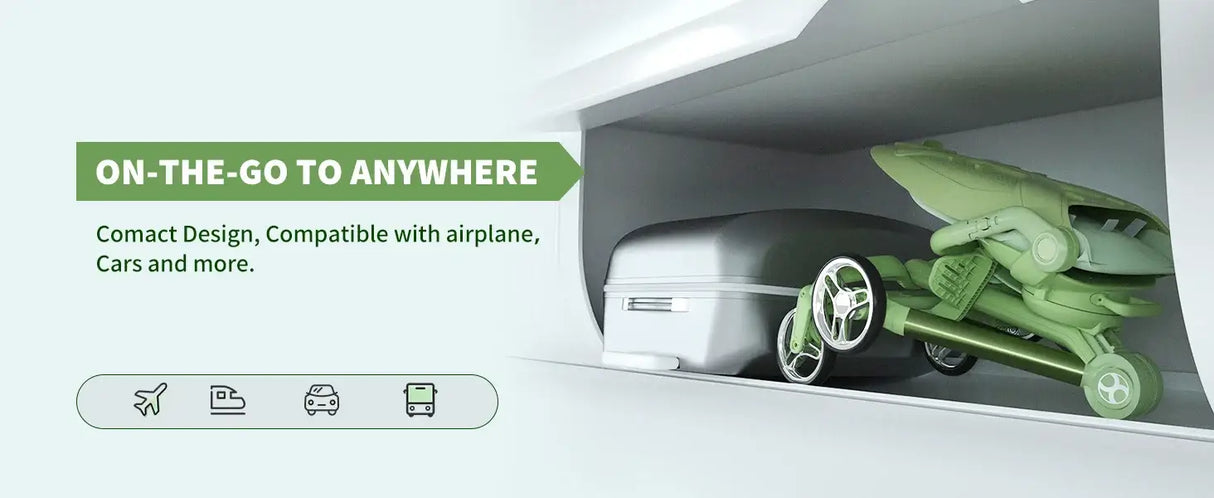 Baby Travel Stroller Mini ELF 2 shown in compact storage, highlighting lightweight design for easy transportation.