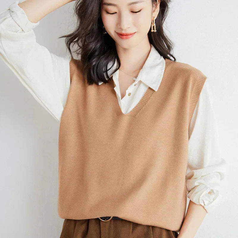 Women Loose V-Neck Knit Vest