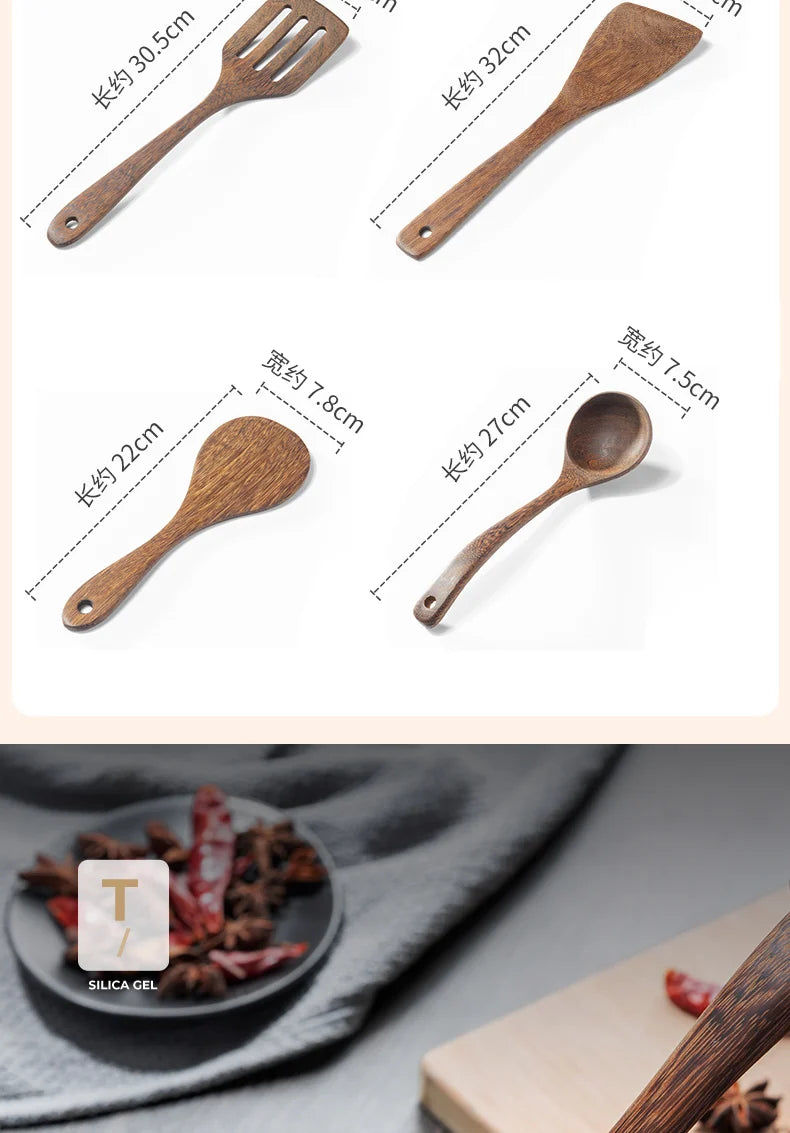 Wooden Handle Non-Stick Kitchen Utensil Set
