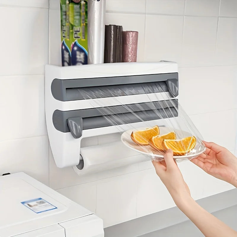 Wall-Mounted Kitchen Organizer with Foil Dispenser