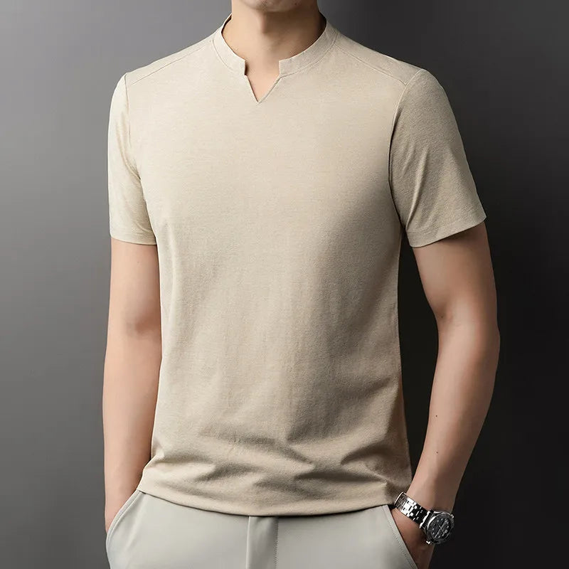Men V-Neck Solid Short Sleeve T-Shirt