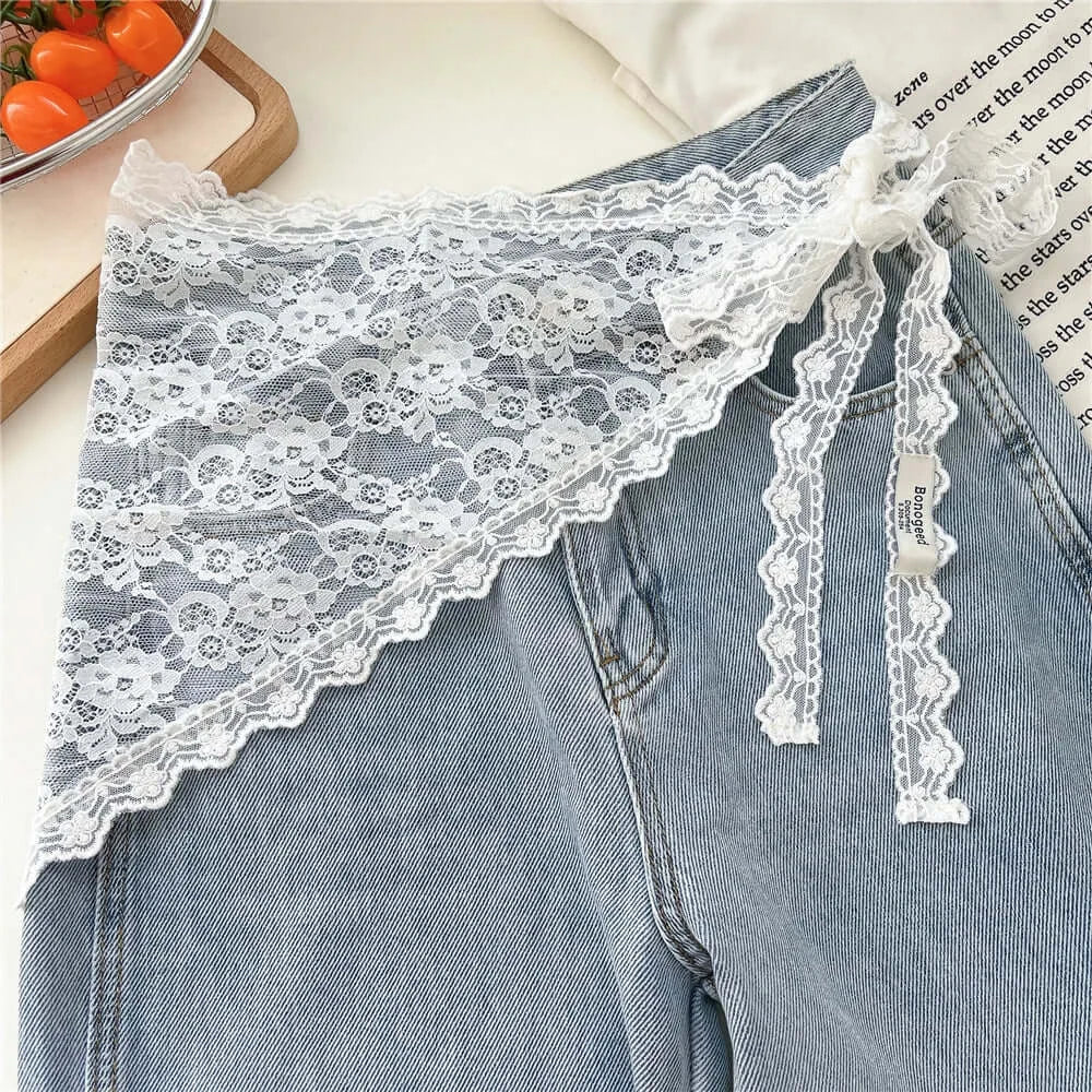 Women Embroidered Lace Mini Apron Skirt