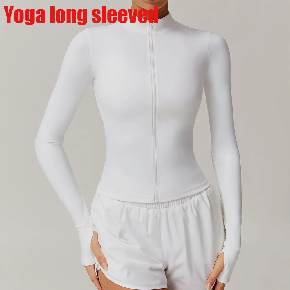 Women's Zip Long Sleeve Yoga Jacket – Slim Fit Gym Training Top