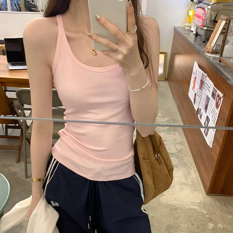 Basic Ribbed O-Neck Camisole Tank Top