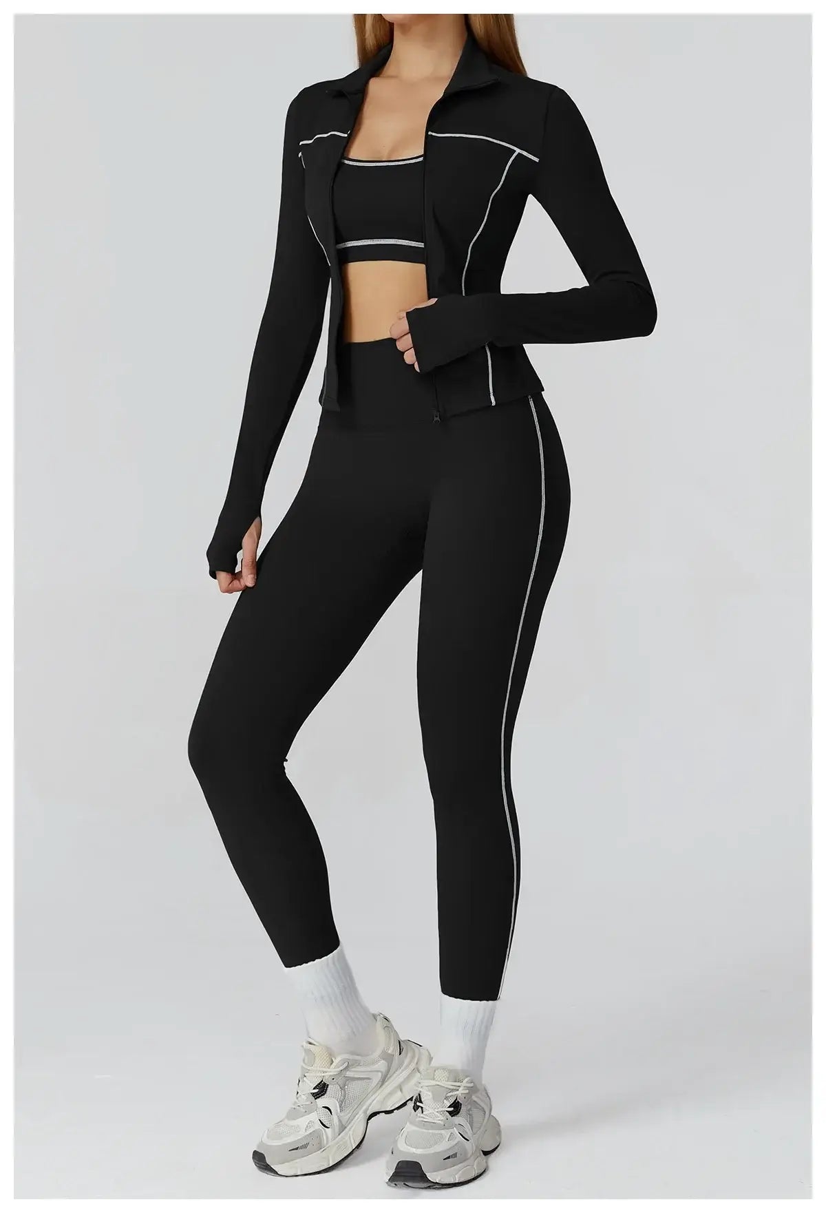 جاكيت جري نسائي ضيق بأكمام طويلة