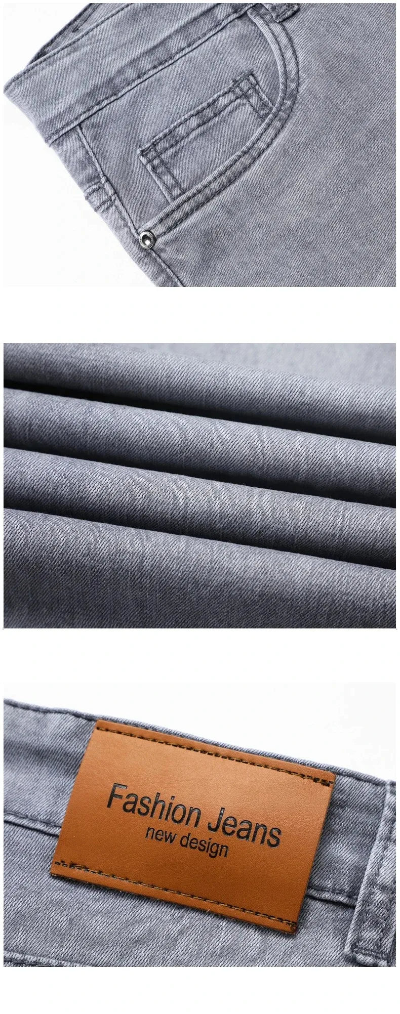 بنطلون جينز رمادي مطاطي للرجال