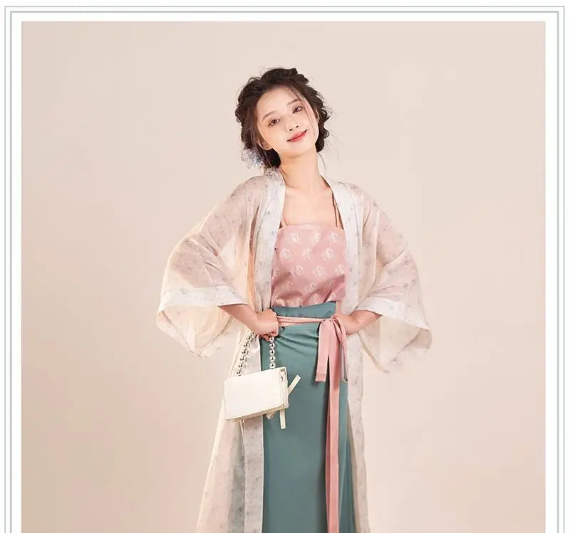 Song Dynasty Hanfu Retro Three Piece Outfit for women, featuring elegant design and lightweight polyester fabric.