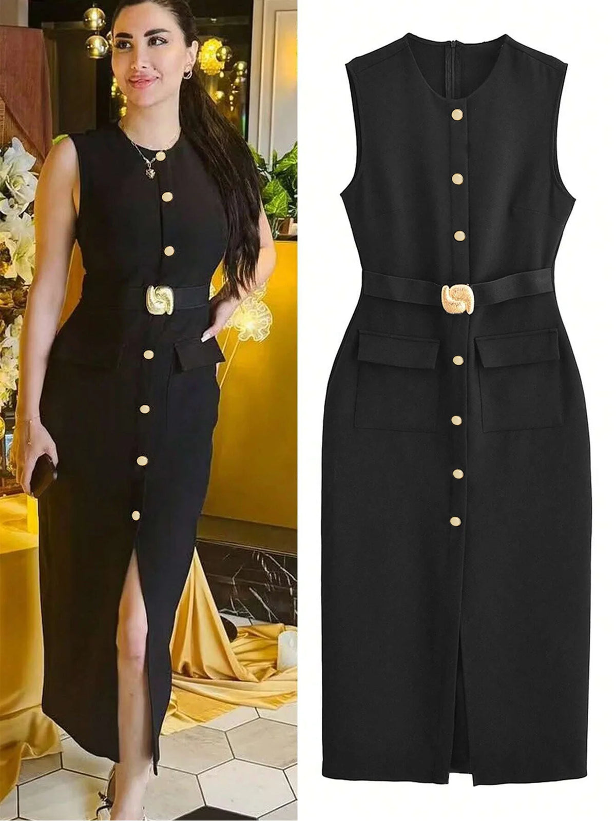 Women's Sleeveless Belted Shirt Dress