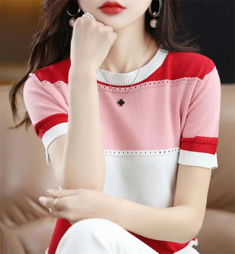 Women Ice Silk Knit T-Shirt