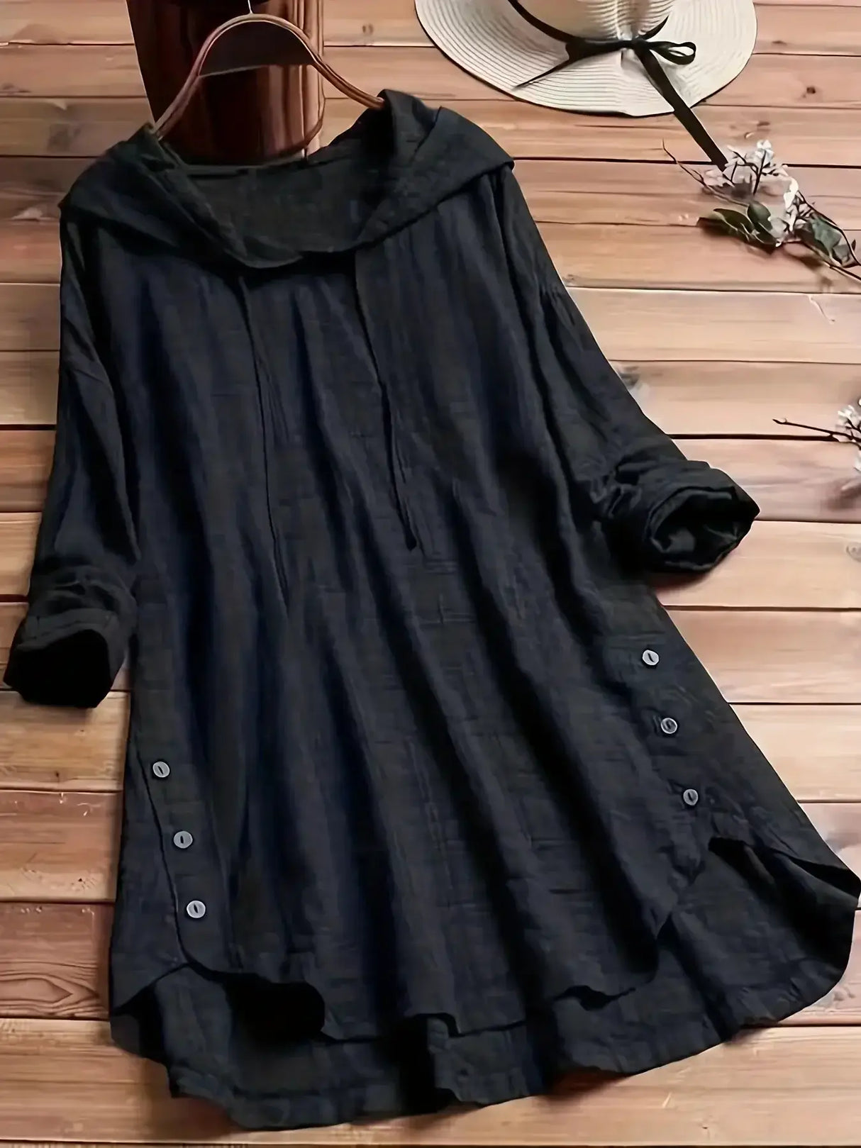 قميص نسائي بغطاء رأس منقوش بمقاسات كبيرة