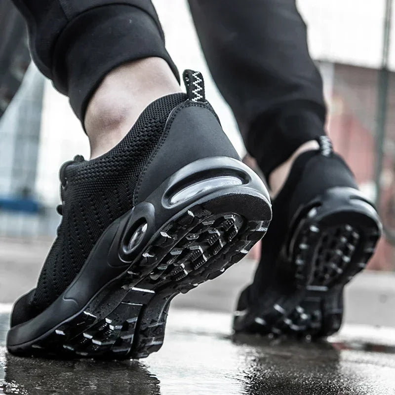 أحذية رياضية نسائية للسلامة مزودة بوسادة هوائية وأصابع فولاذية