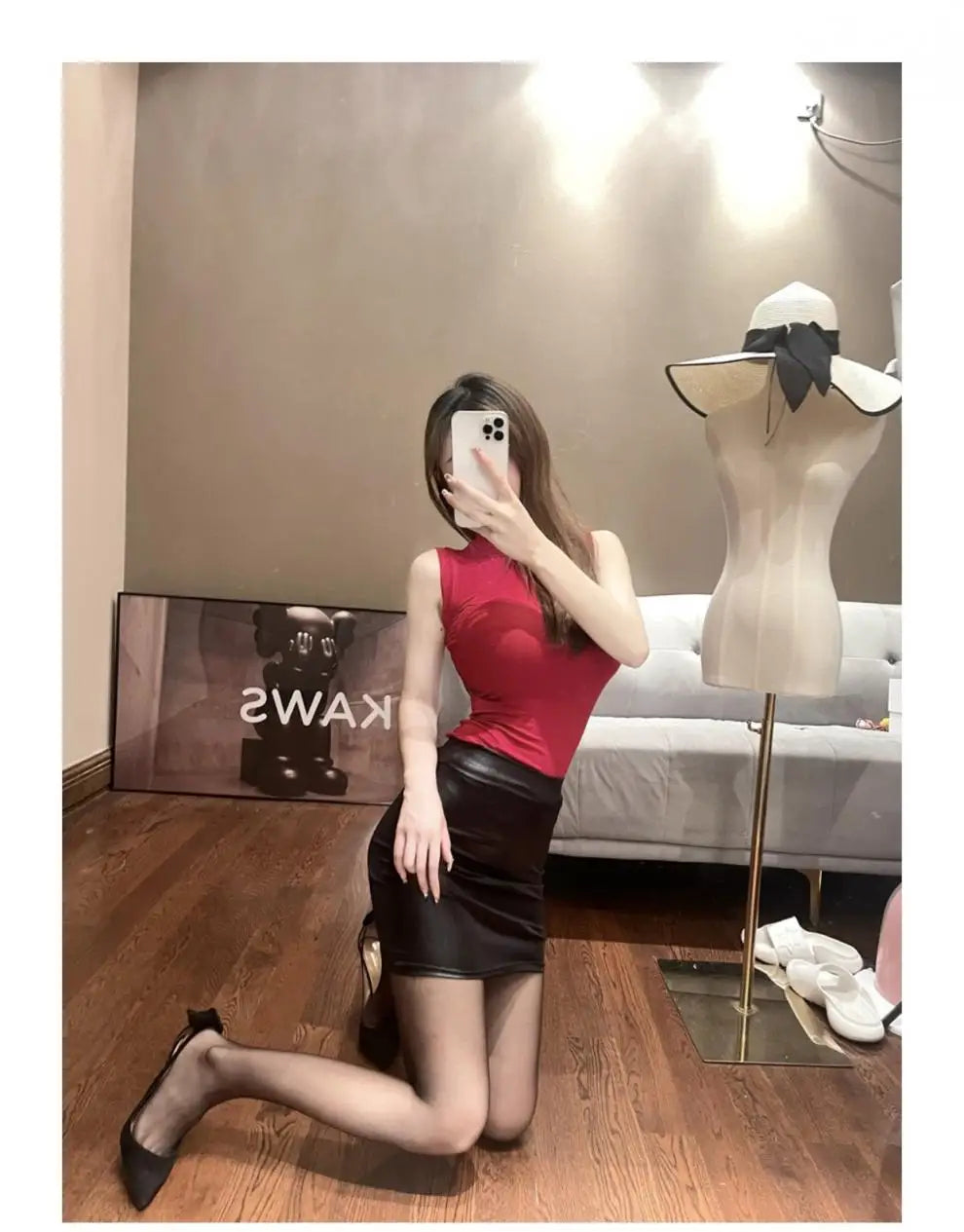 Women Faux Leather Mini Skirt