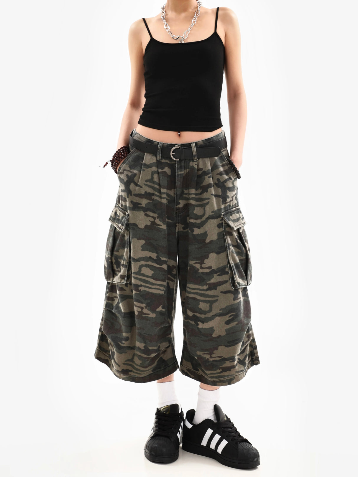 Women Camouflage Cargo Capri Shorts