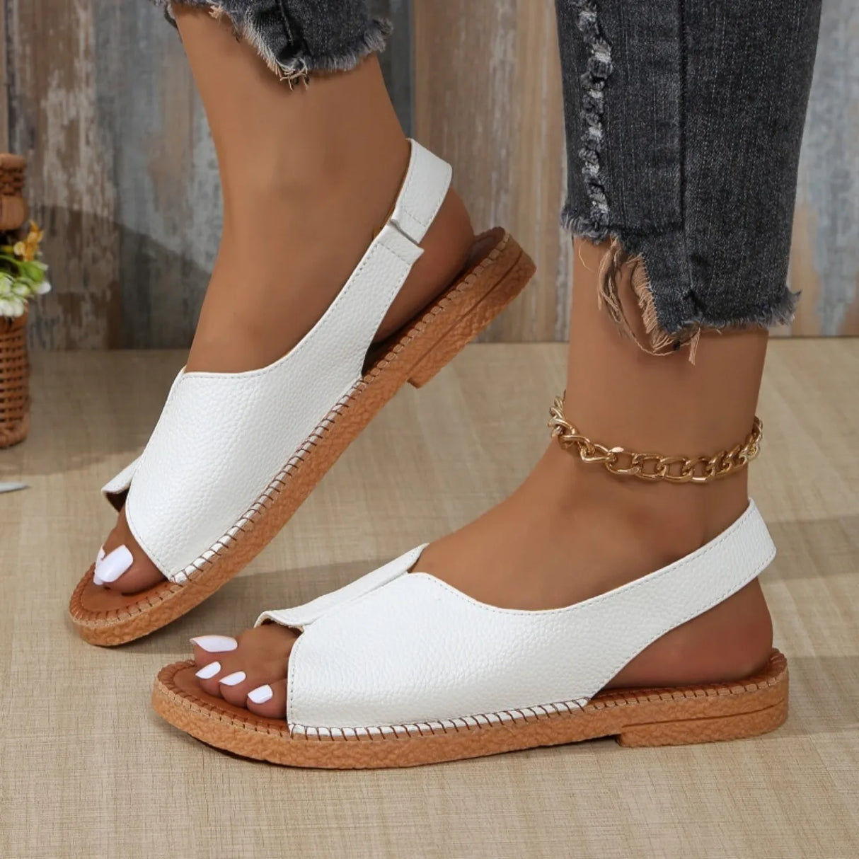 Women Open Toe Flat Sandals Summer Casual