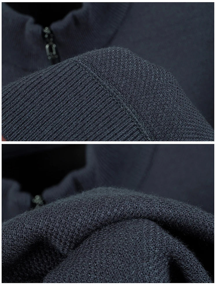 Men Half Zip Velvet Knit Sweater