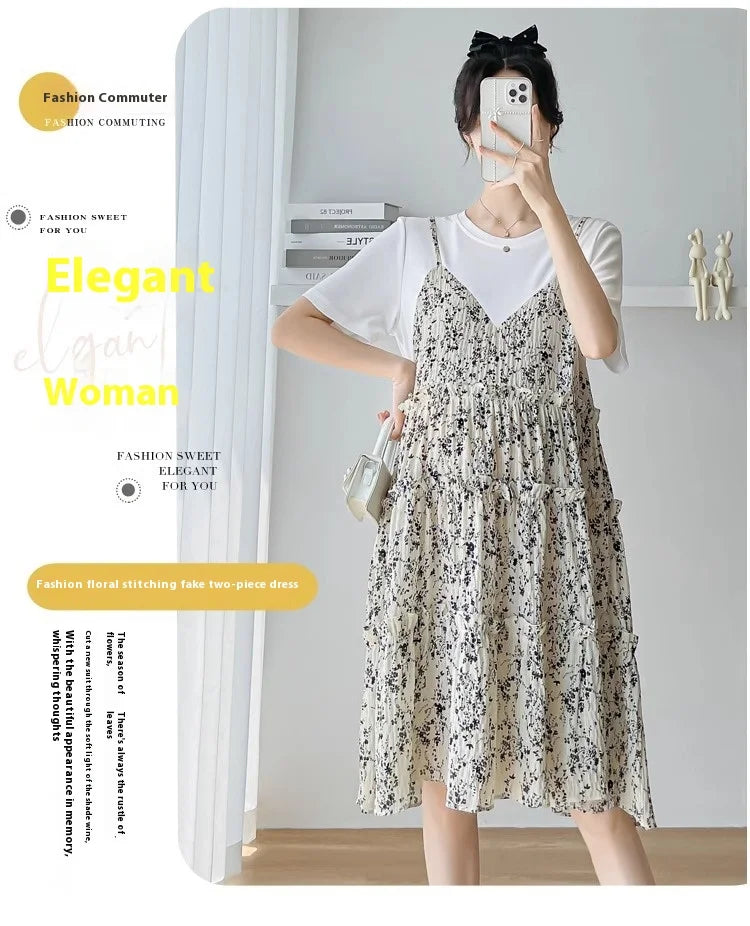 Elegant floral two-piece dress for women, perfect for casual summer occasions and stylish outings.