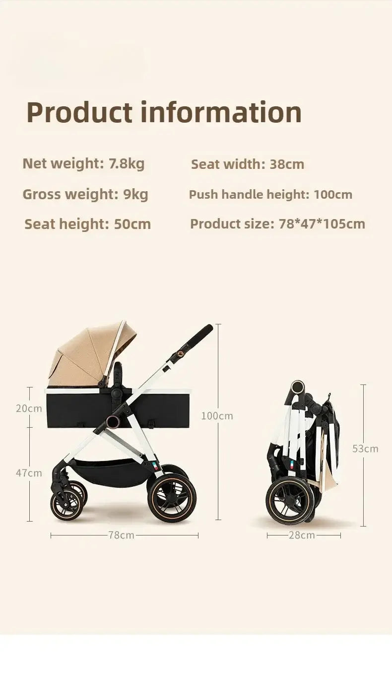 Product specifications for lightweight baby stroller, showing dimensions and weight details.