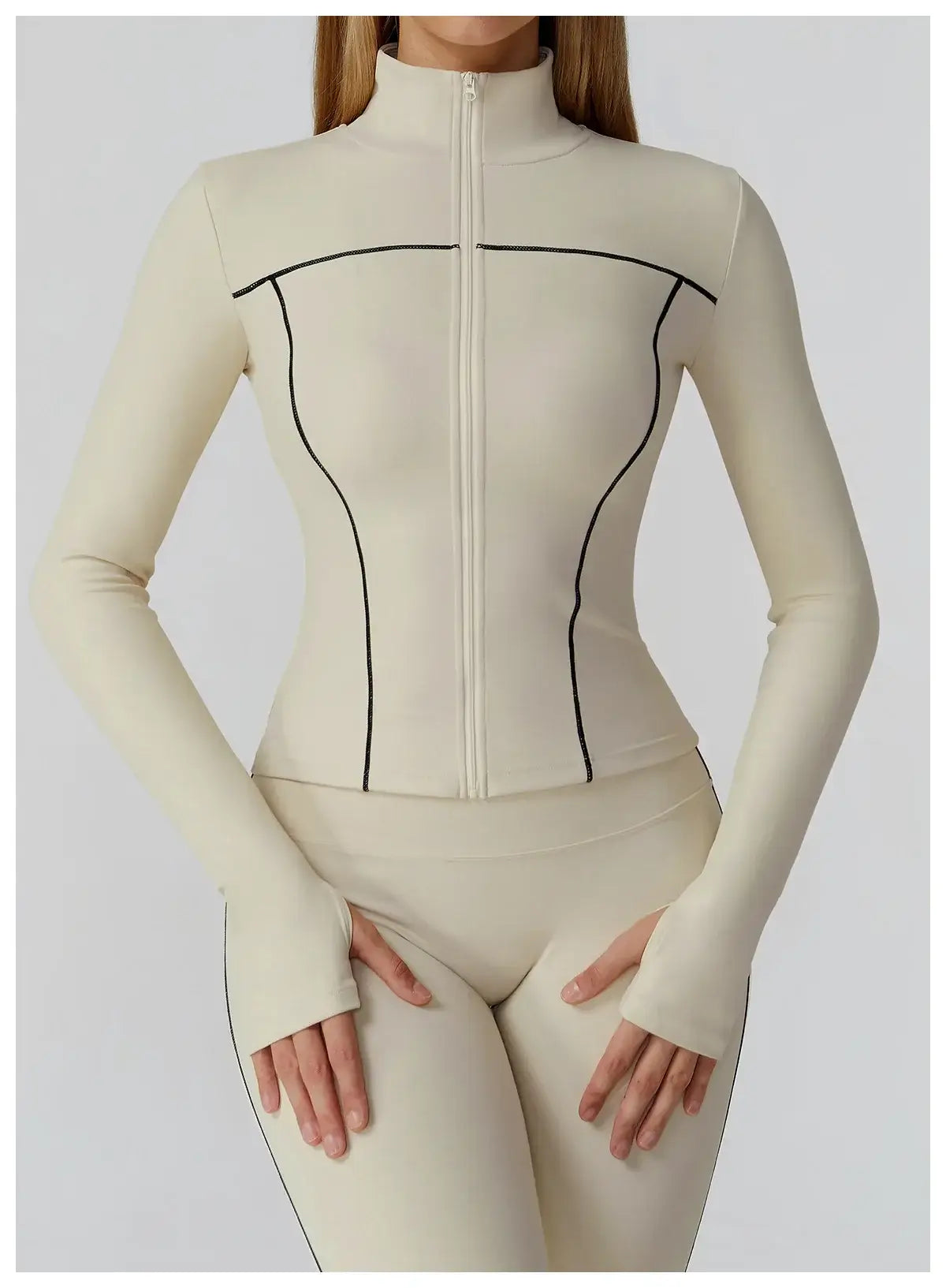 جاكيت جري نسائي ضيق بأكمام طويلة