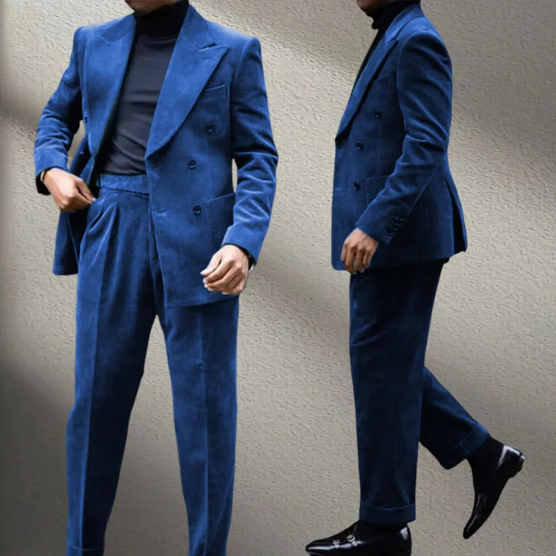 بدلة شتوية رجالية من قماش مخملي من قطعتين