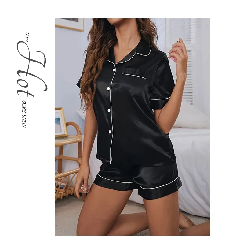 Women Satin Button Down Pajama Set