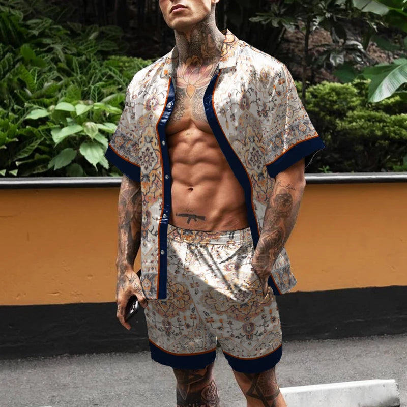مجموعة شورت هاواي رجالي مزهر