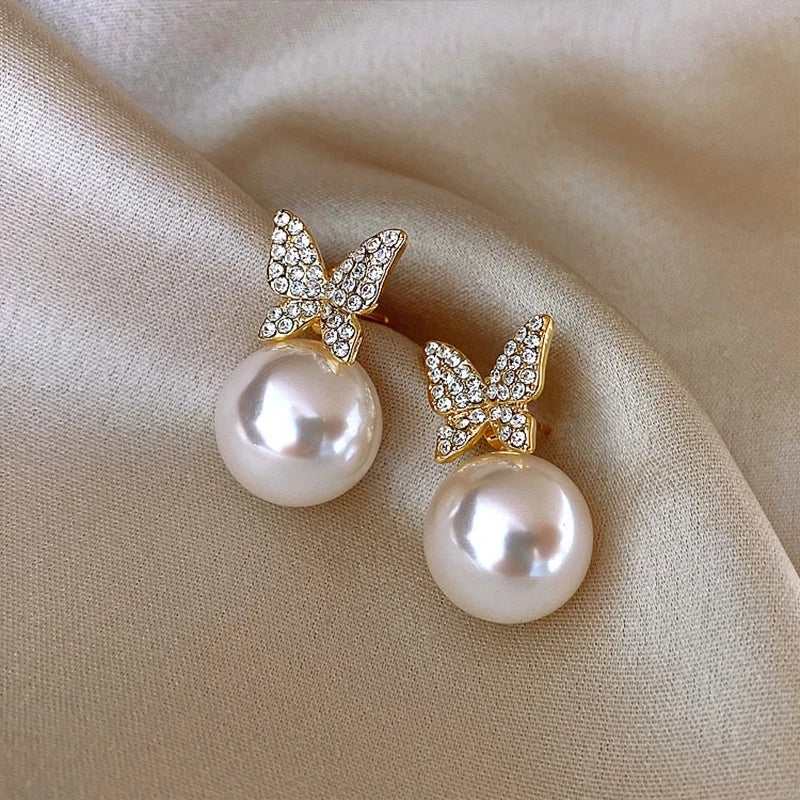 Women’s 14K Gold Zircon Pearl Earrings