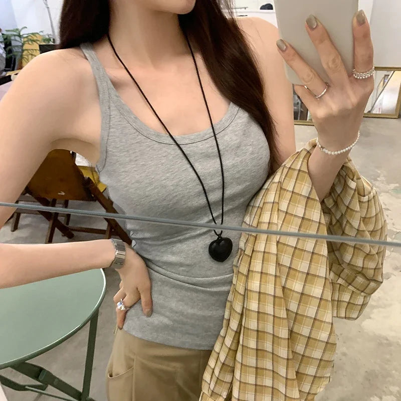 Basic Ribbed O-Neck Camisole Tank Top