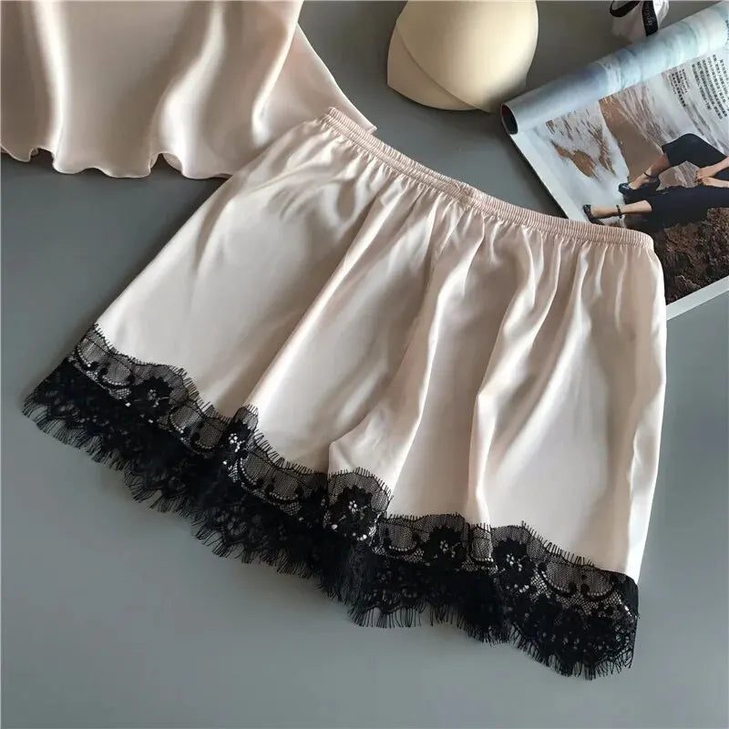 Women V-Neck Pajama Shorts Set