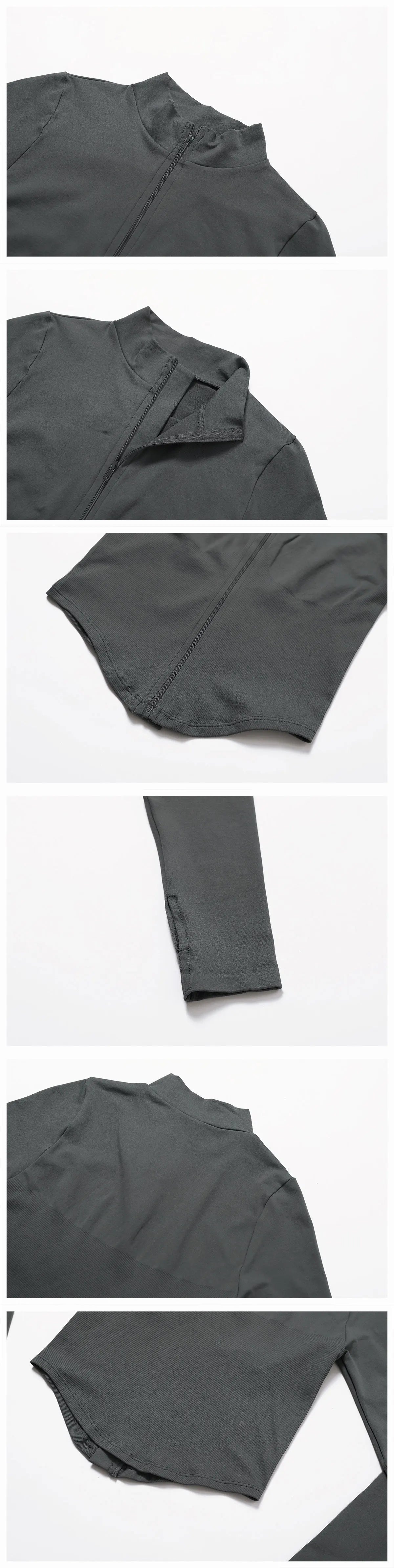 Ribbed Women's Yoga Jacket – Long Sleeve Standing Collar Fitness Top