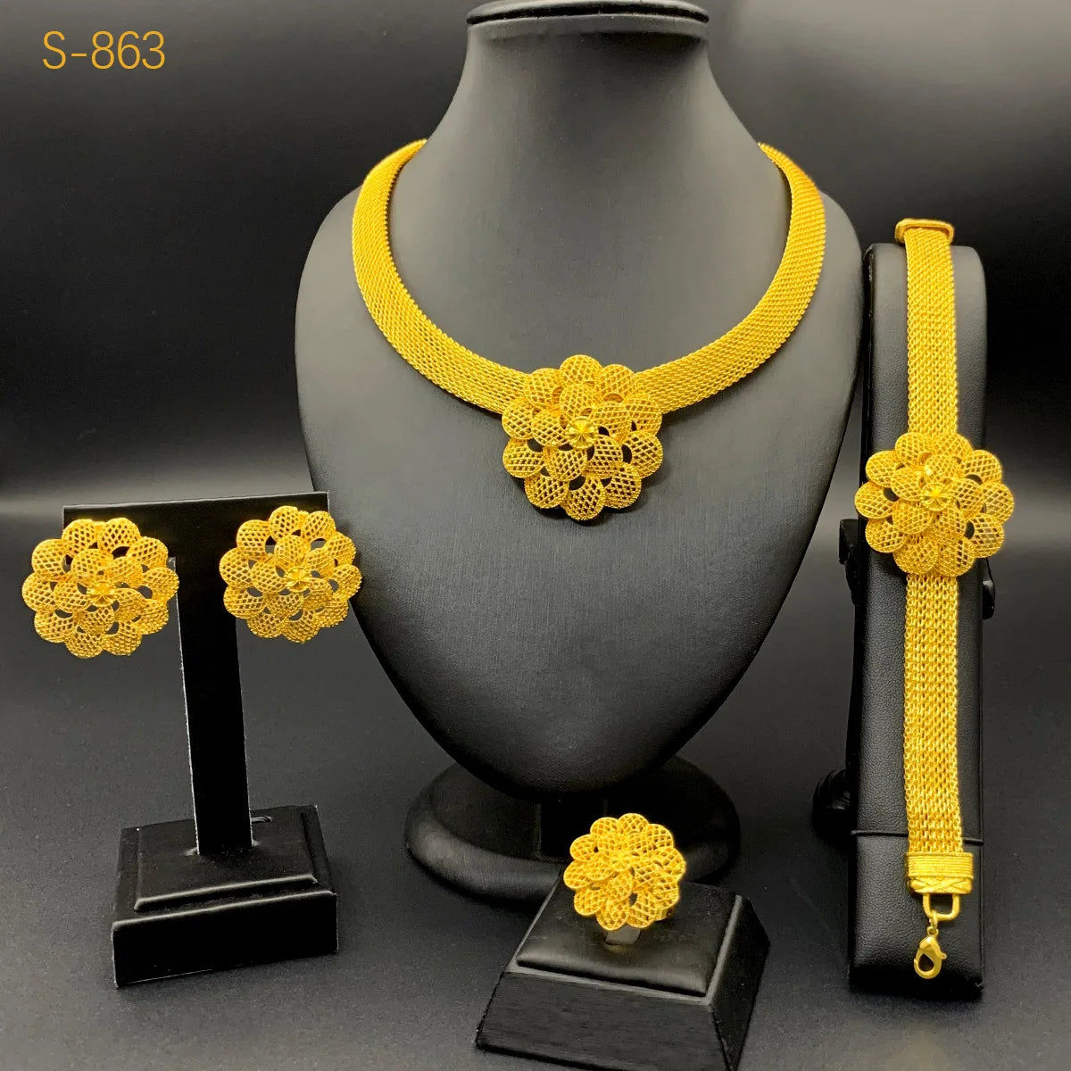 24K Gold Flower Bridal Jewelry Set
