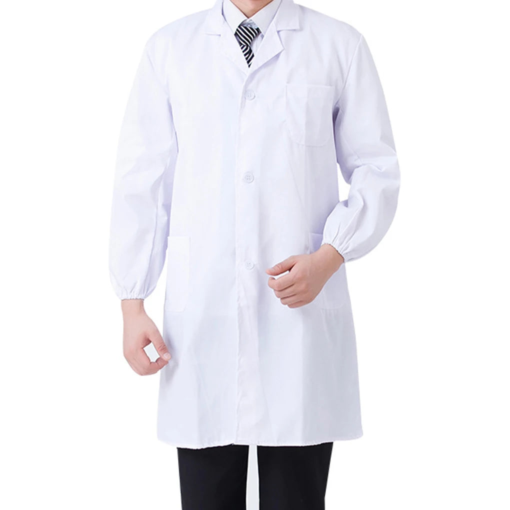 Laboratory long sleeve white work coat for women, perfect for medical and school uniform use.