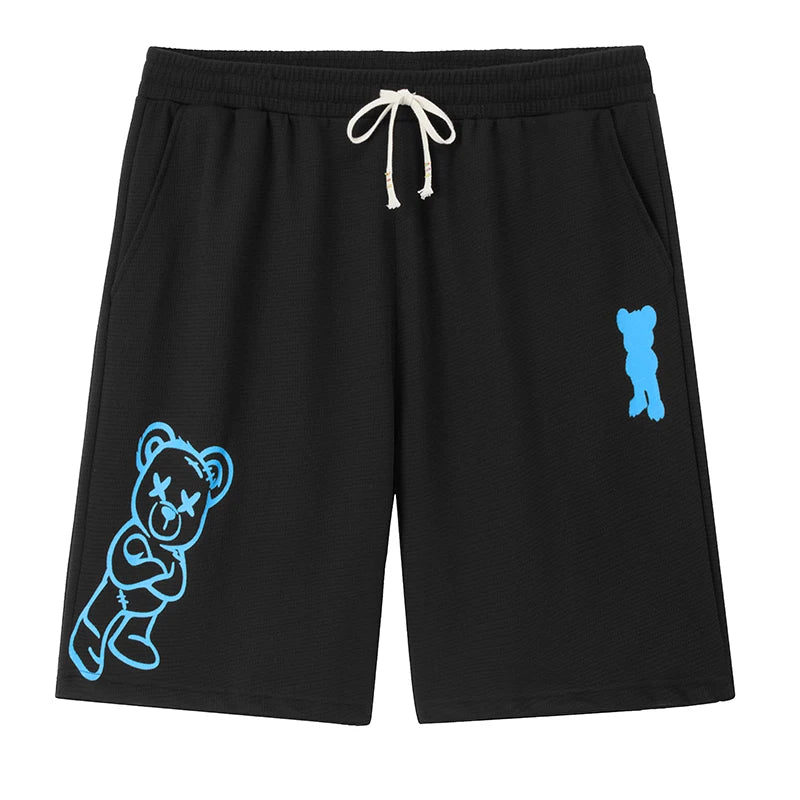 شورت رياضي رجالي بمقاسات كبيرة برسومات جرافيكية - كاجوال مطاطي
