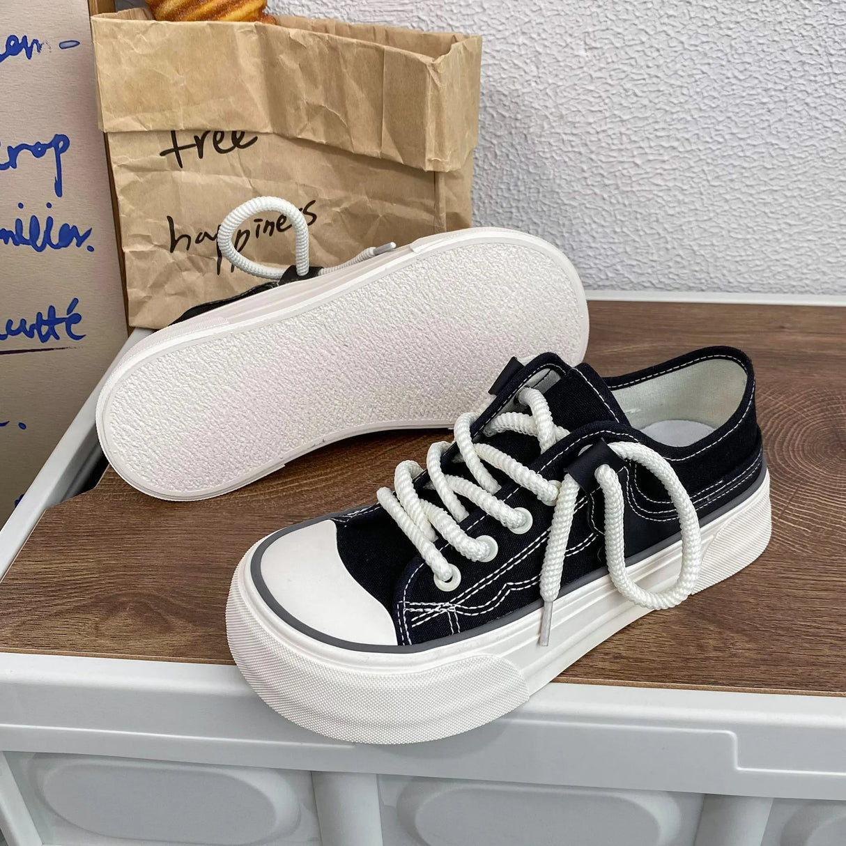 Women Canvas Sneakers Non Slip Lace Up Flats