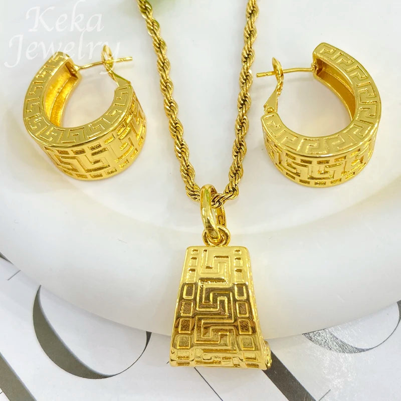 Gold Plated Pendant Necklace & Earrings Set